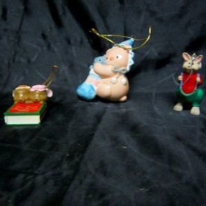 VTG ORNAMENTS SET OF 3, THEMED BABY'S 1ST CHRISTMAS ETC